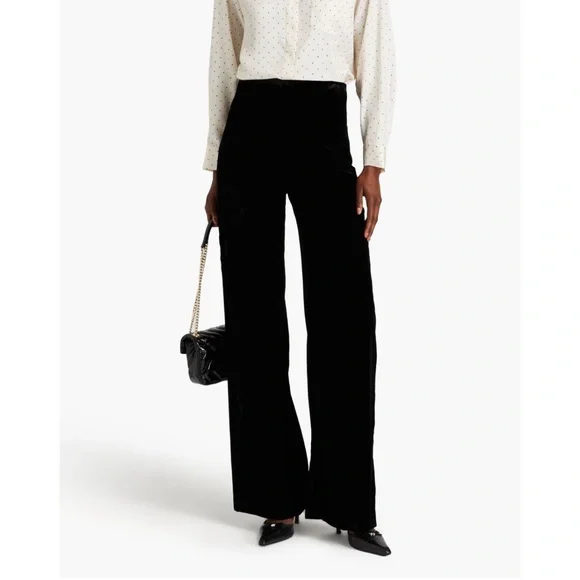 Sandro Black High-Waist Wide-Leg Velvet Pants - Picture 2 of 6
